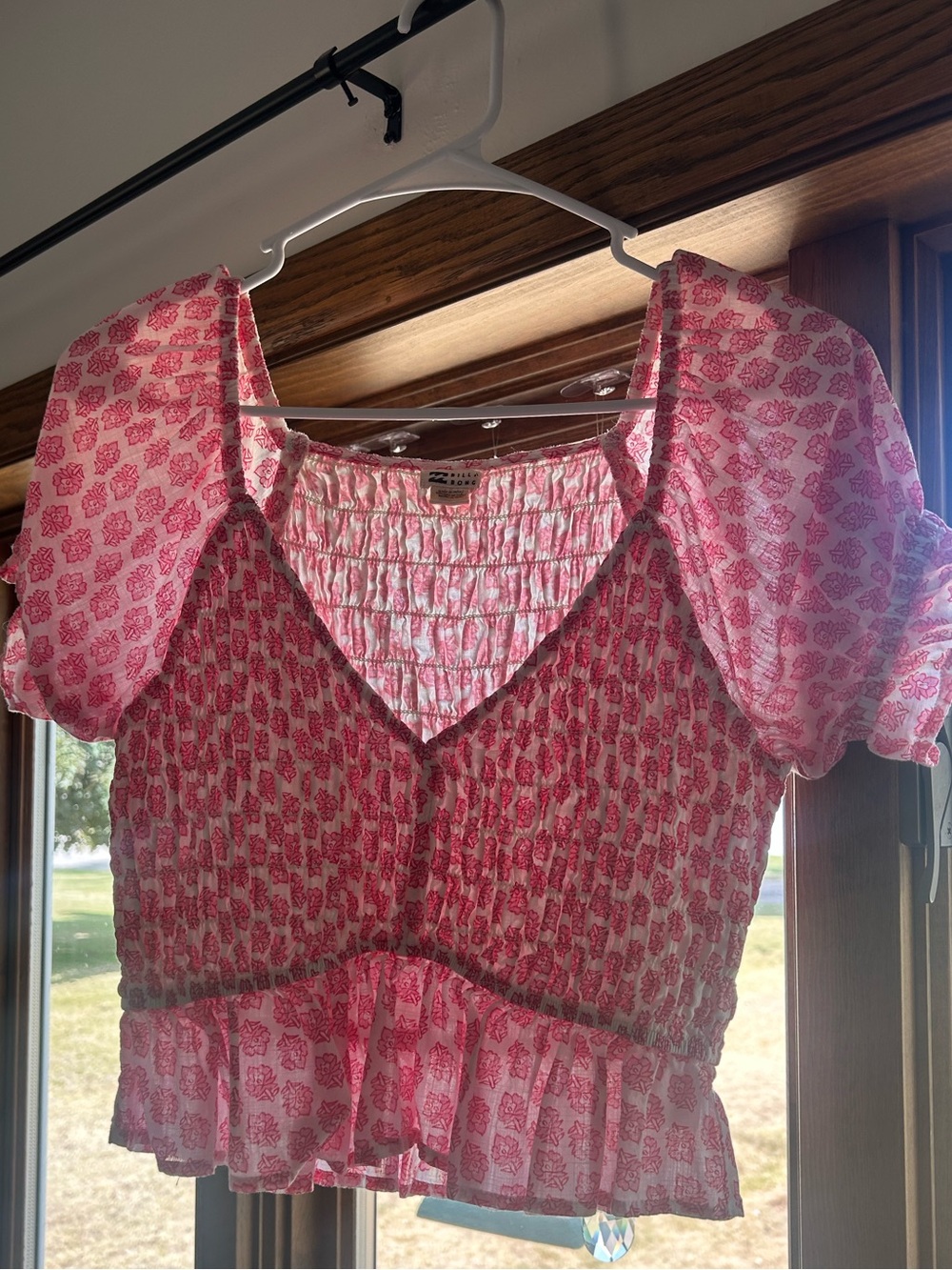 Billabong Pink Smocked crop top